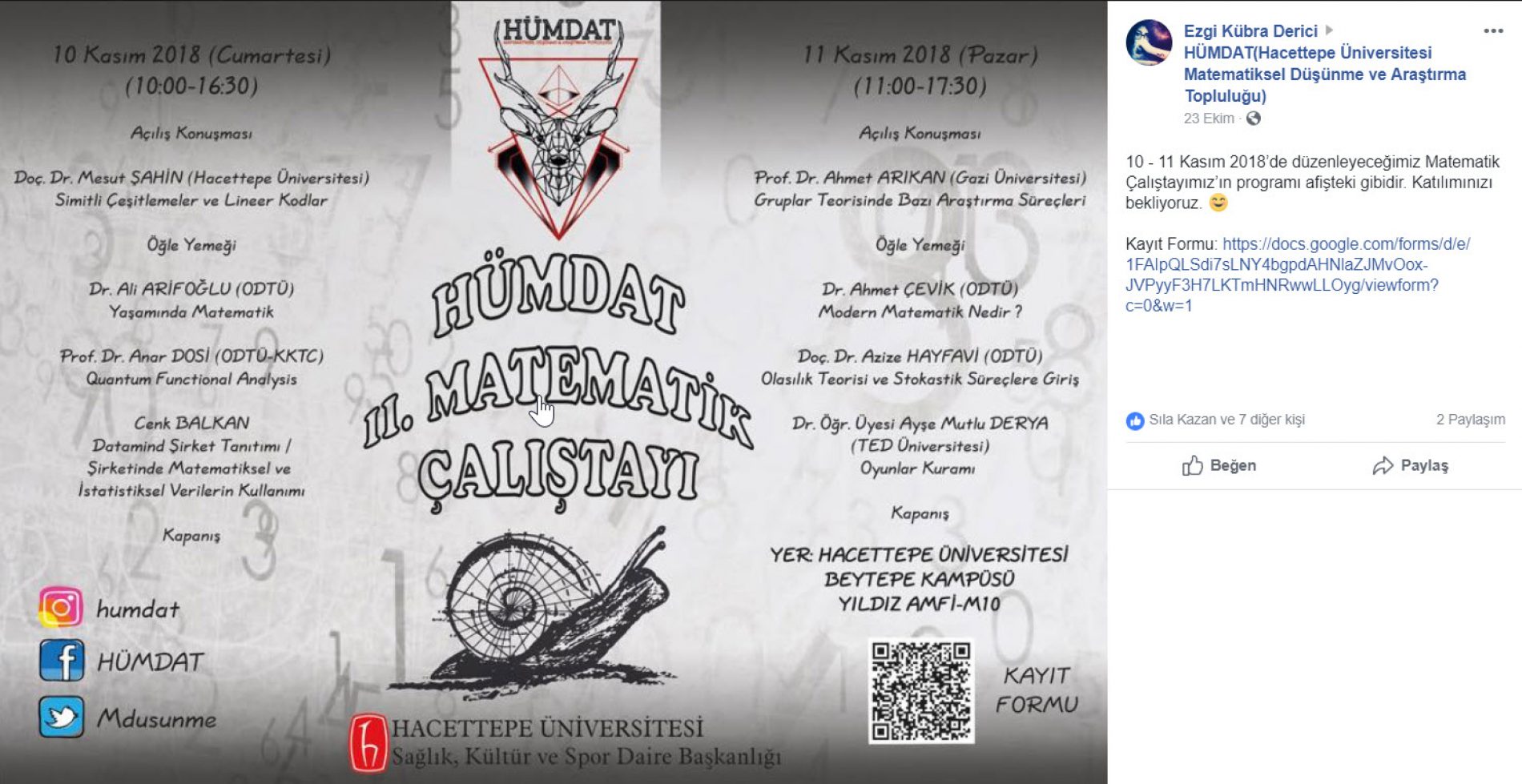 HÜMDAT II. Matematik Çalıştayı 10-11 Kasım 2018 – Beytepe
