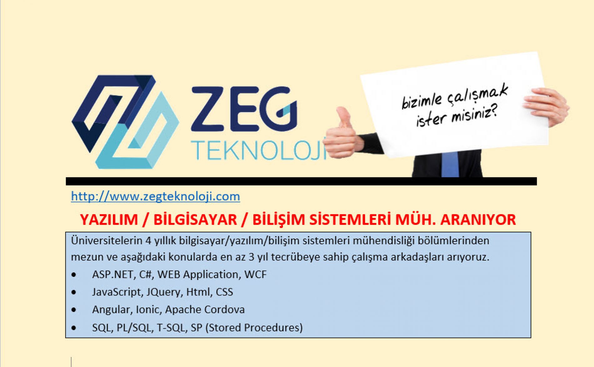 ZEG TEKNOLOJİ, BİLGİSAYAR / YAZILIM MÜH. ARIYOR