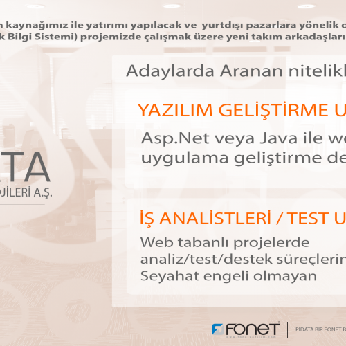 PİDATA YAZILIM UZMANLARI ve İŞ ANALİSTLERİ ARIYOR