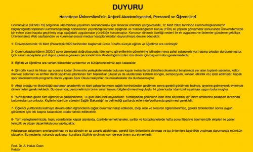 HACETTEPE ÜNİVERSİTESİ DUYURUSU (13.03.2020)