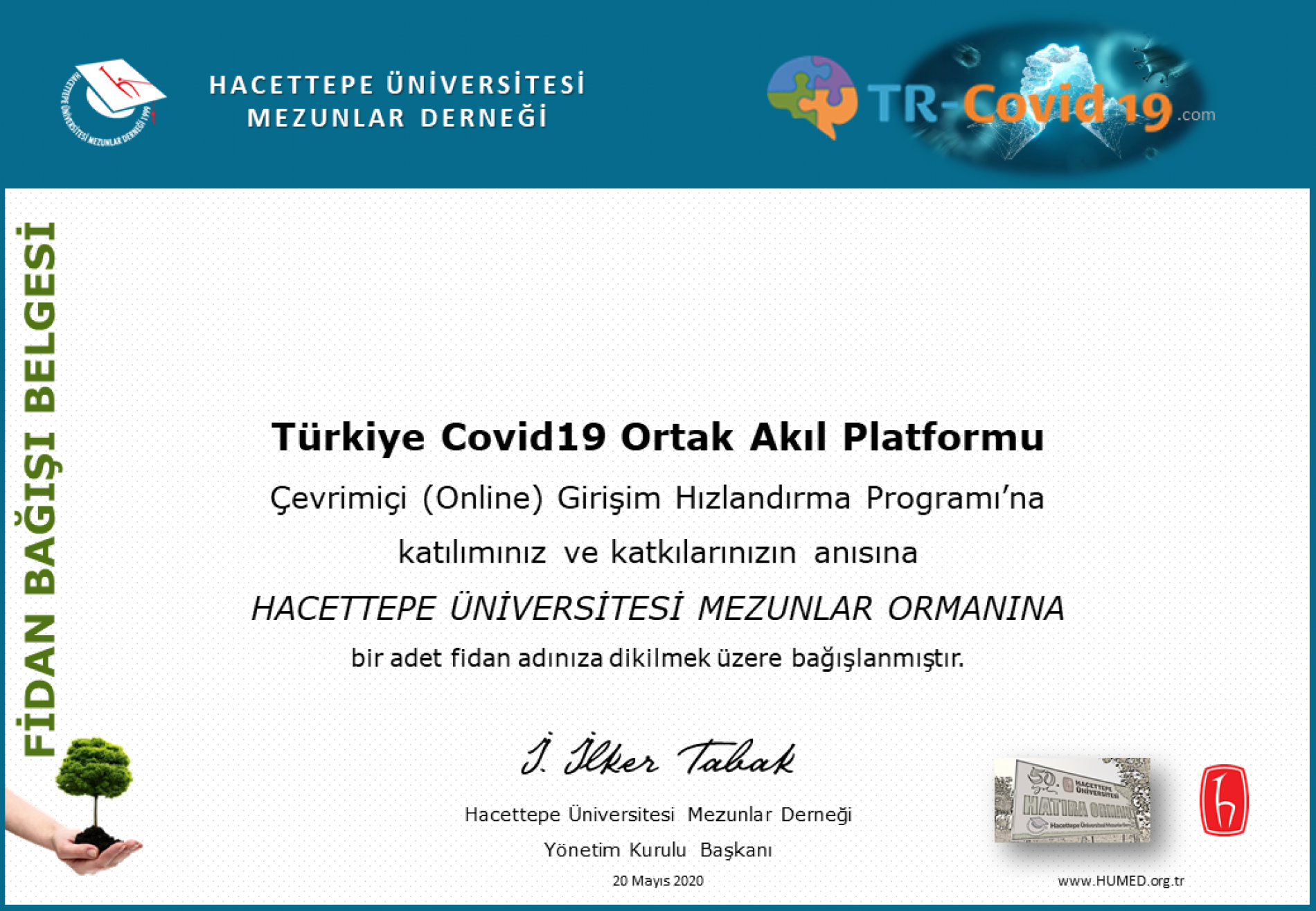 TR-Covid19 Ortak Akıl Platformuna Katılanlara Fidan Bağışı