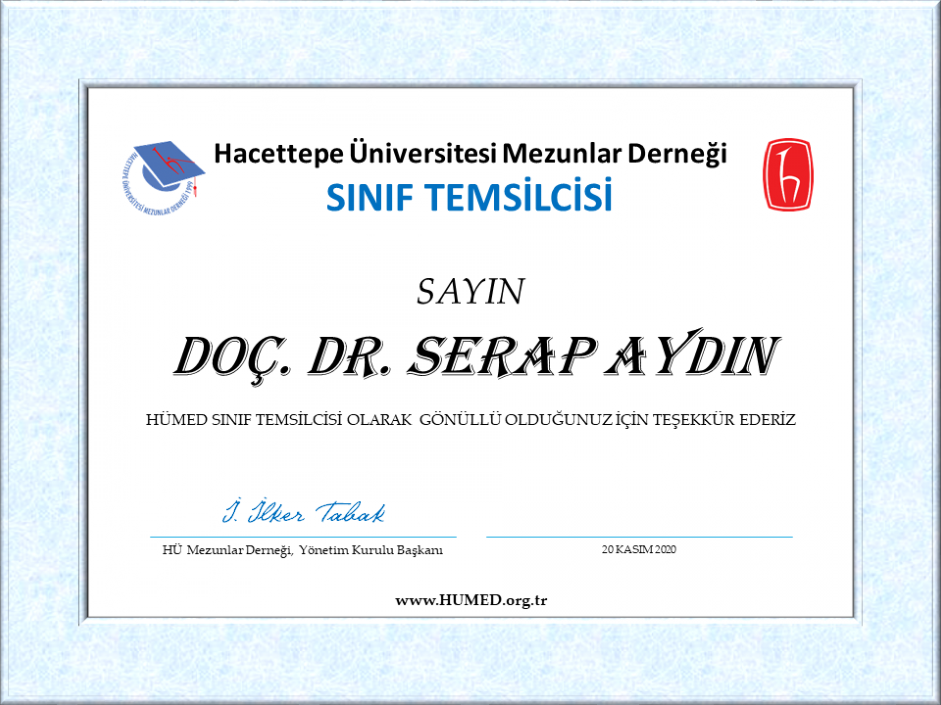 Doç. Dr. SERAP AYDIN Sınıf Temsilcisi Oldu