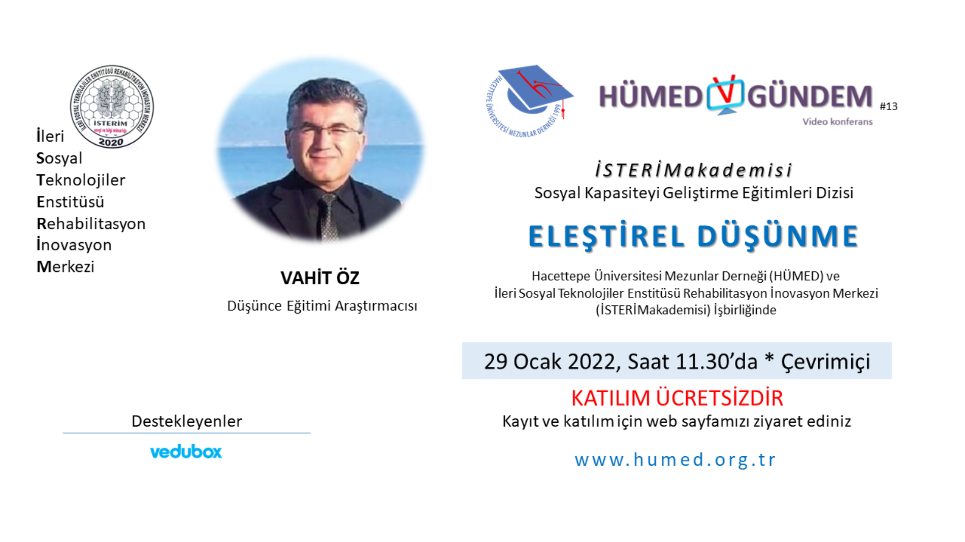 İSTERİMakademisi – HÜMED * Sosyal Kapasiteyi Geliştirme Etkinlikleri Dizisi : Eleştirel Düşünme